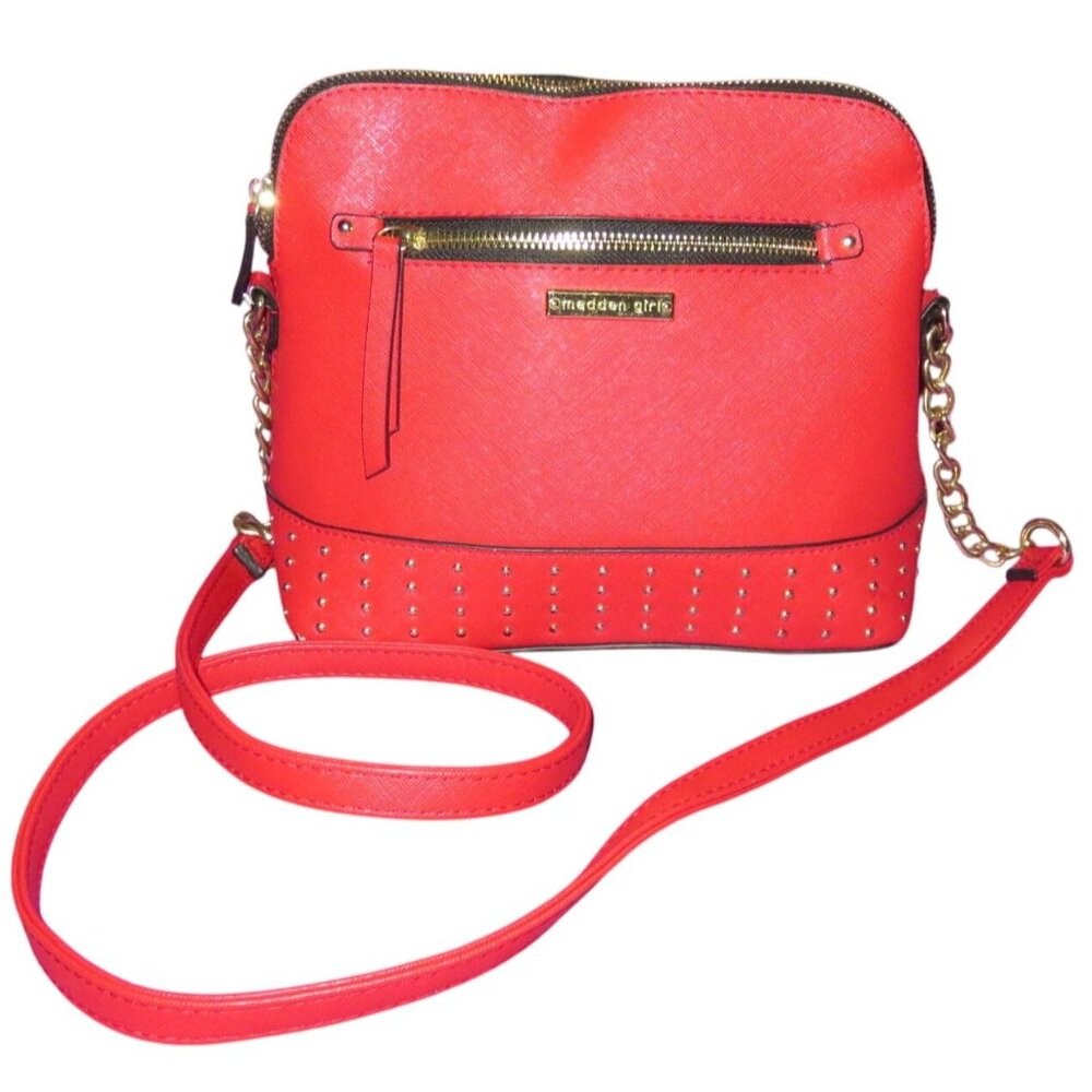 Steve Madden Girl Vibrant Red Vegan Leather Gold Studded Crossbody Bag NWOT